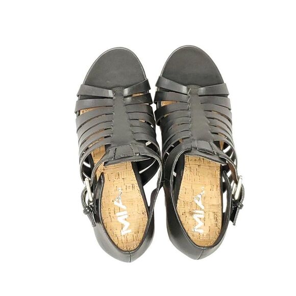 Mia Strappy Heels 6.5 Black Open Toe Cone Heel Evening Dance Party - Picture 5 of 7